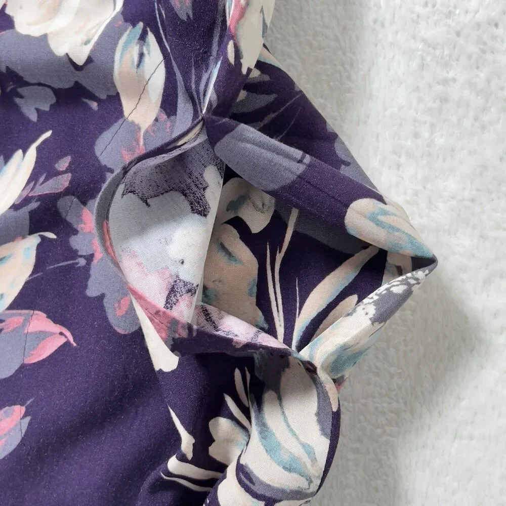 J Jill Vista Midi Dress Sz L Black Cherry Floral V-Neck Short Sleeve Pockets - Picture 4 of 10